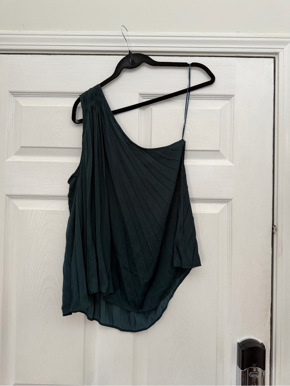 Banana Republic Dark Teal One-Shoulder Pleated Blouse